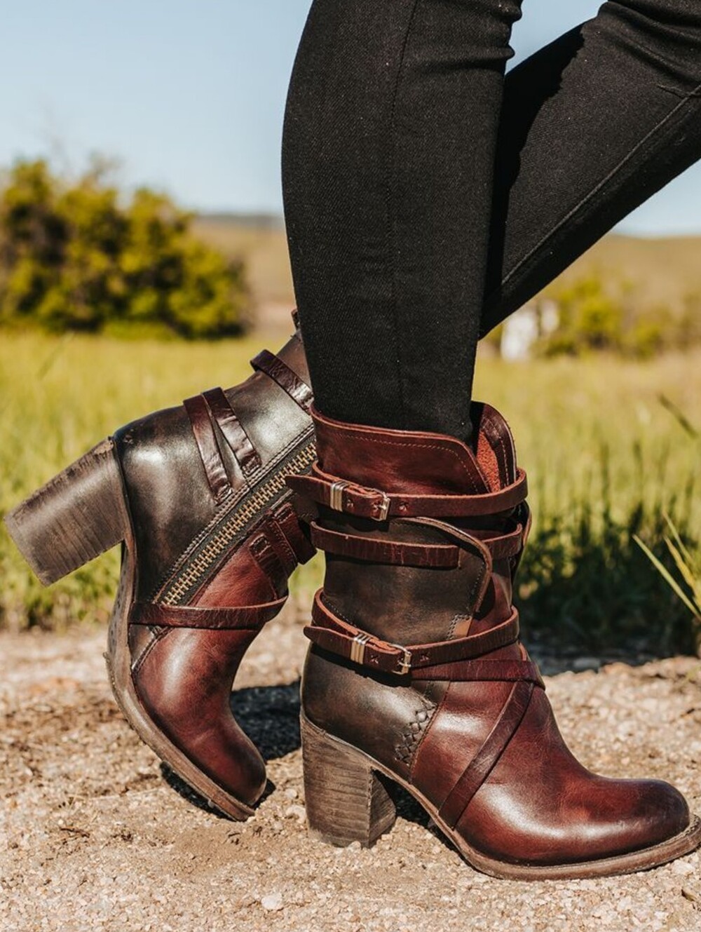 Freebird Baker Genuine Leather Mid Calf Boots Sz 10 In Wine Multi / Brown